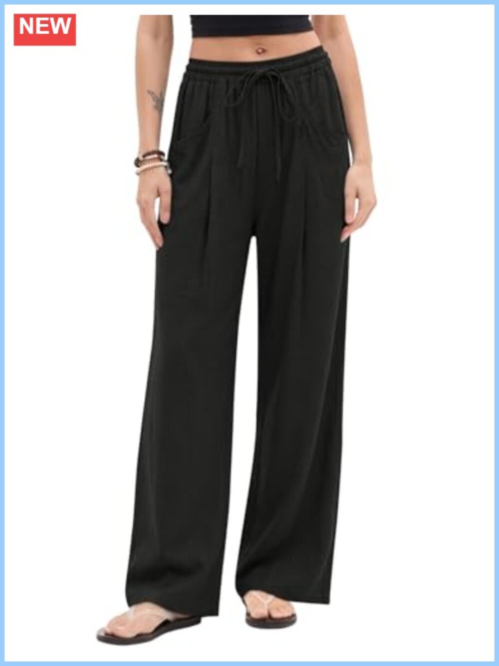 Linen Palazzo Pants Wide Leg High Waisted with Pockets Summer Beach